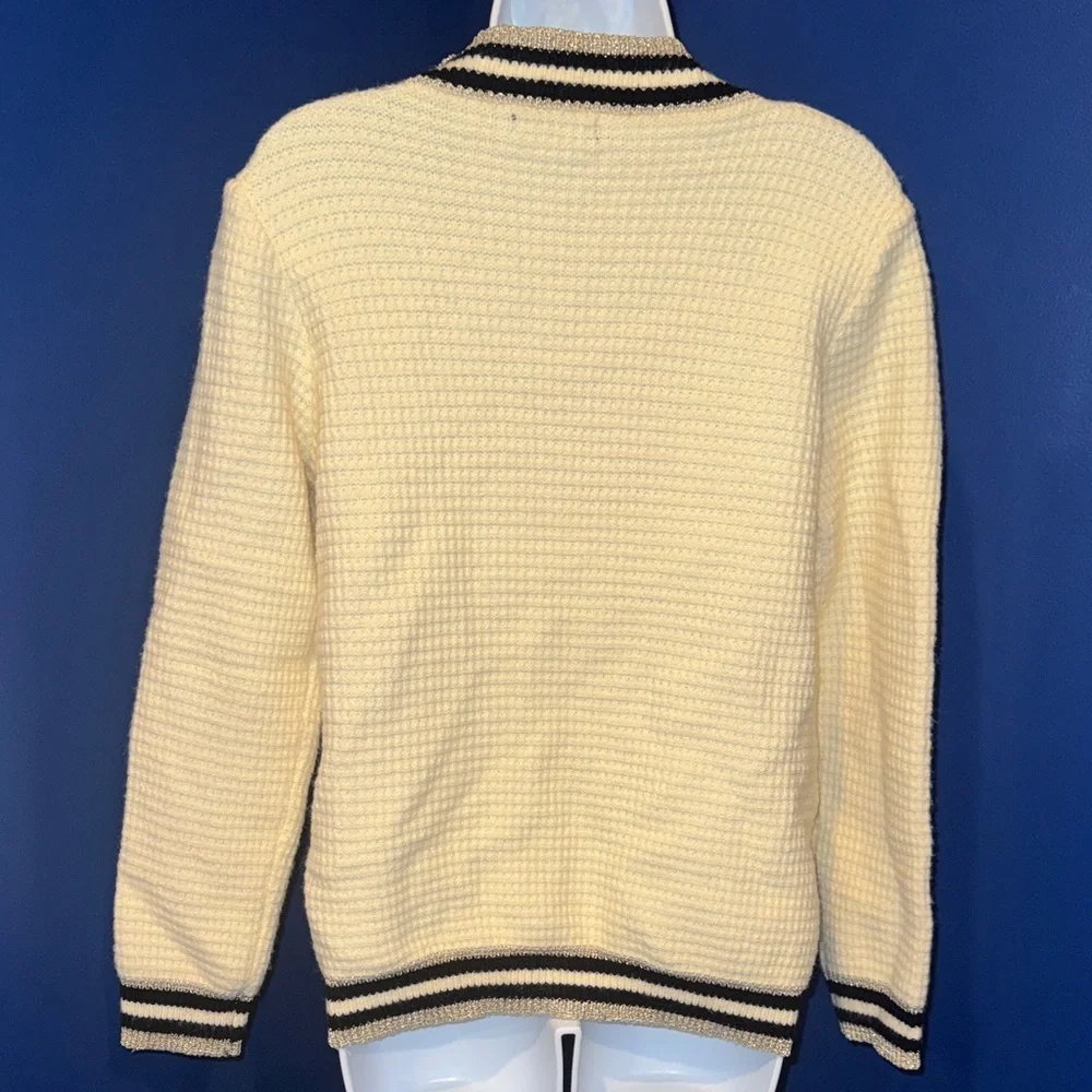 Chic Ivory and Black Button-Up Cardigan Size Small - Picture 4 of 15